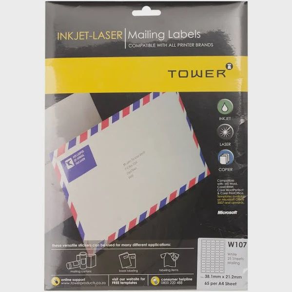A4 (Mailing) Label Sheet / W107 (24up) / 38.1x21.2mm - 100 Sheets