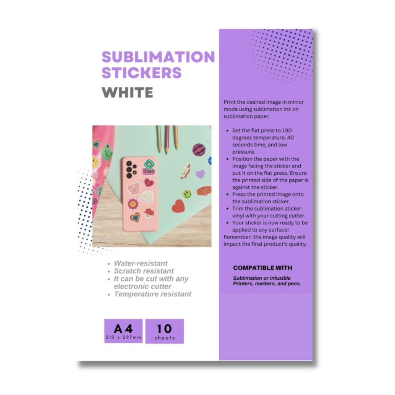 Sublimation Stickers - White - A4 - 10 Pack