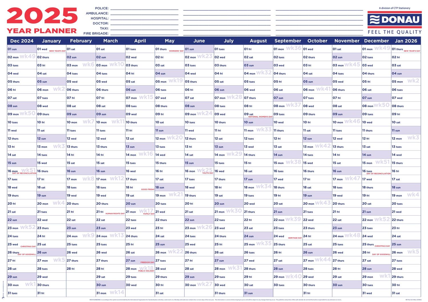 A1 Polypropylene Wall Calendar