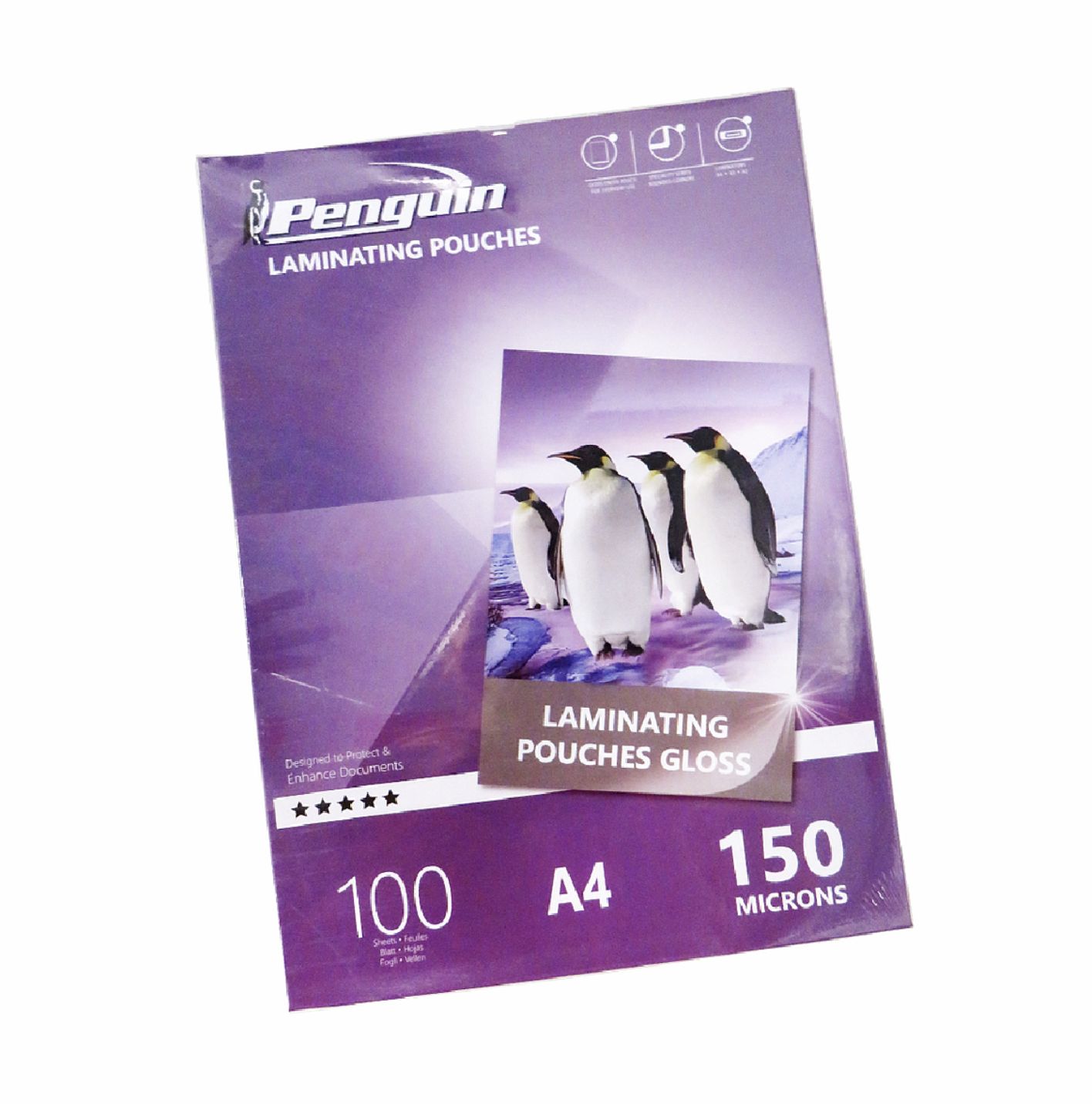 Laminating Pouches / A4 - 150mic / Pack of 100 / Penguin Glossy