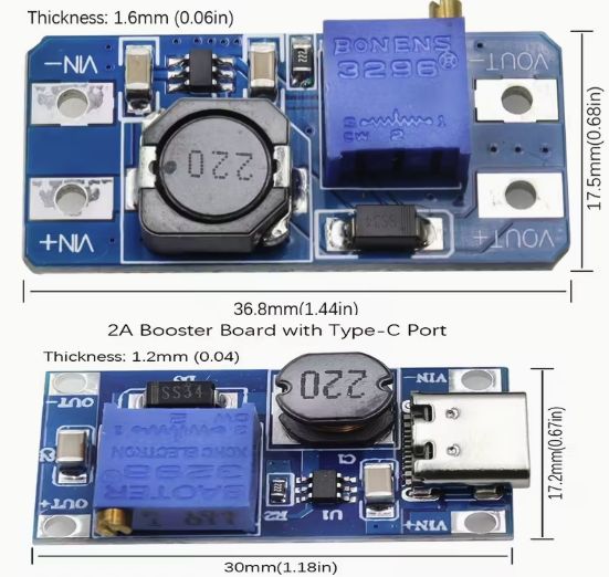 MT3608 DC-DC Adjustable Boost Power Supply Modules - Micro USB Type-C