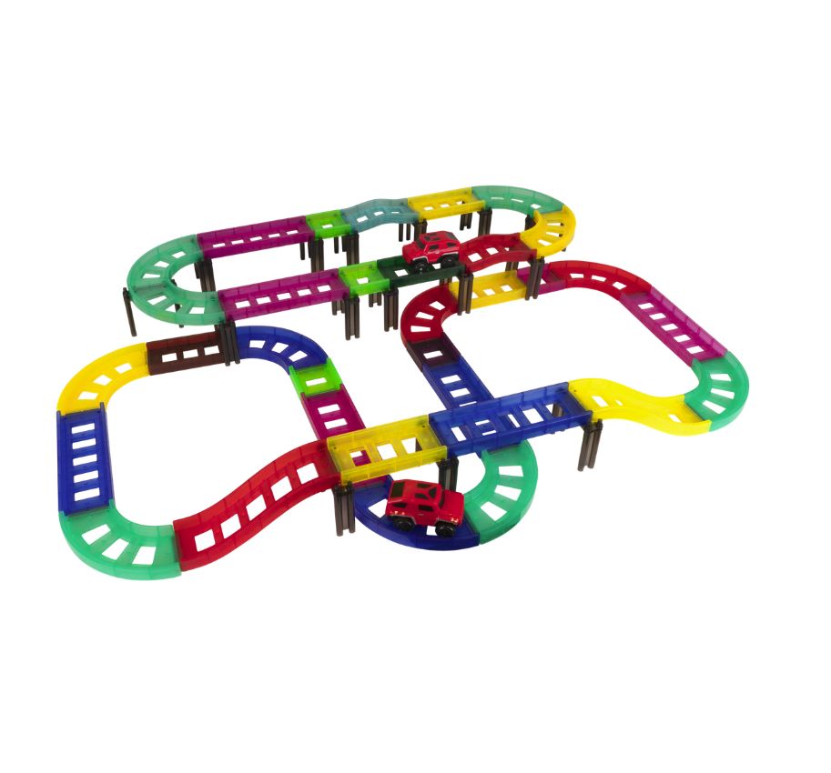 Mini-Mag Magnetic Tile Tracks with 2 Cars 93 Pieces