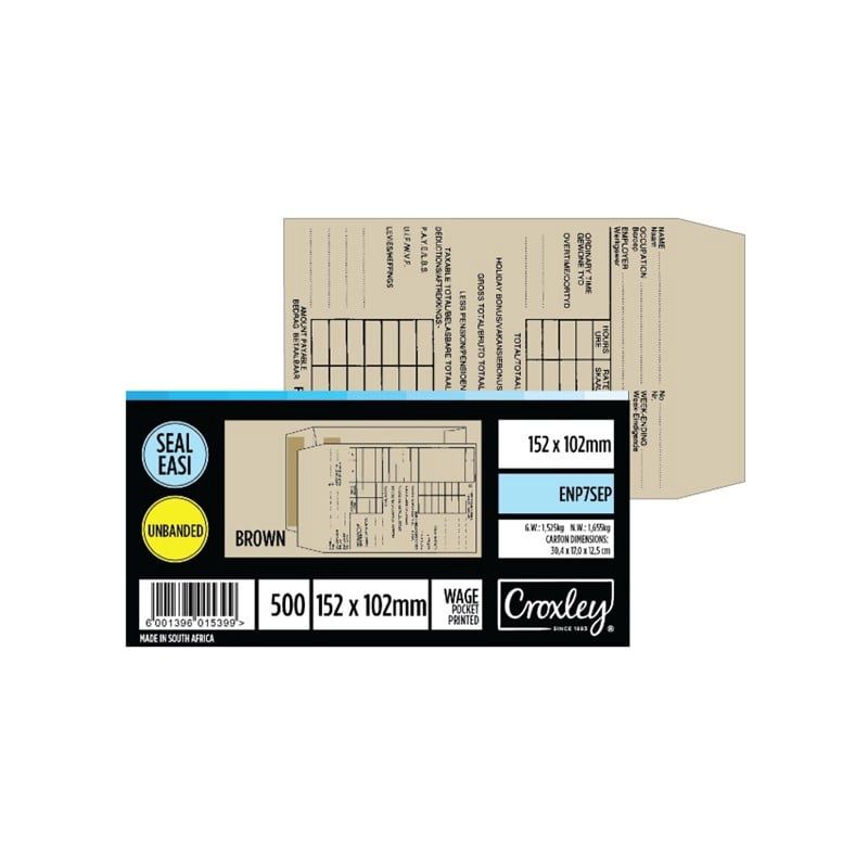 Envelope (No7) Printed Wage Pockets, Quantity: Box of 500