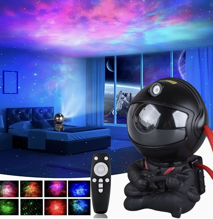 Astronaut Galaxy Projector - 360° Rotating Star Projector with Remote Control (Black)