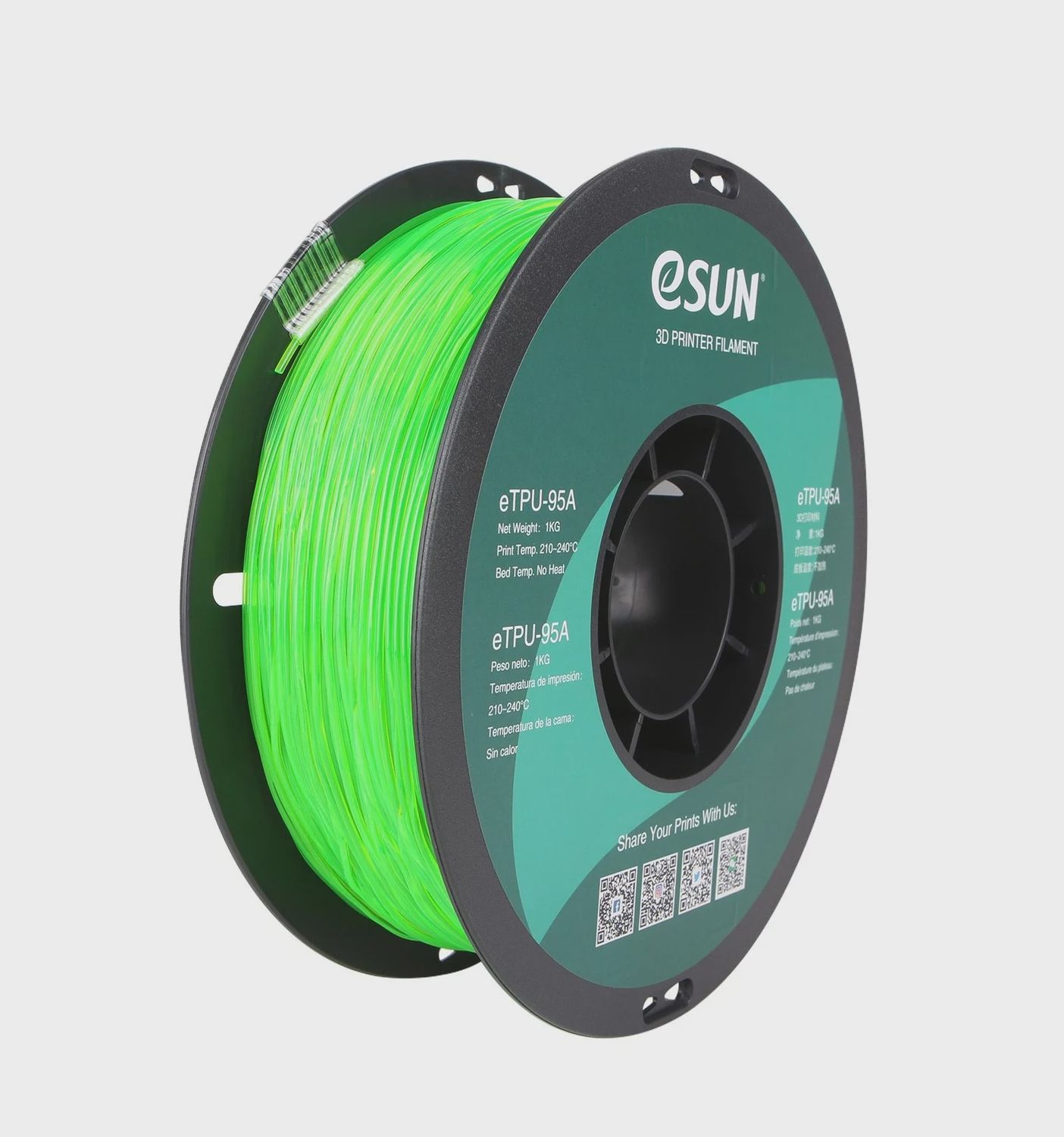eSun eTPU-95A - Transluscent Green - 1.75 - 1kg Filament