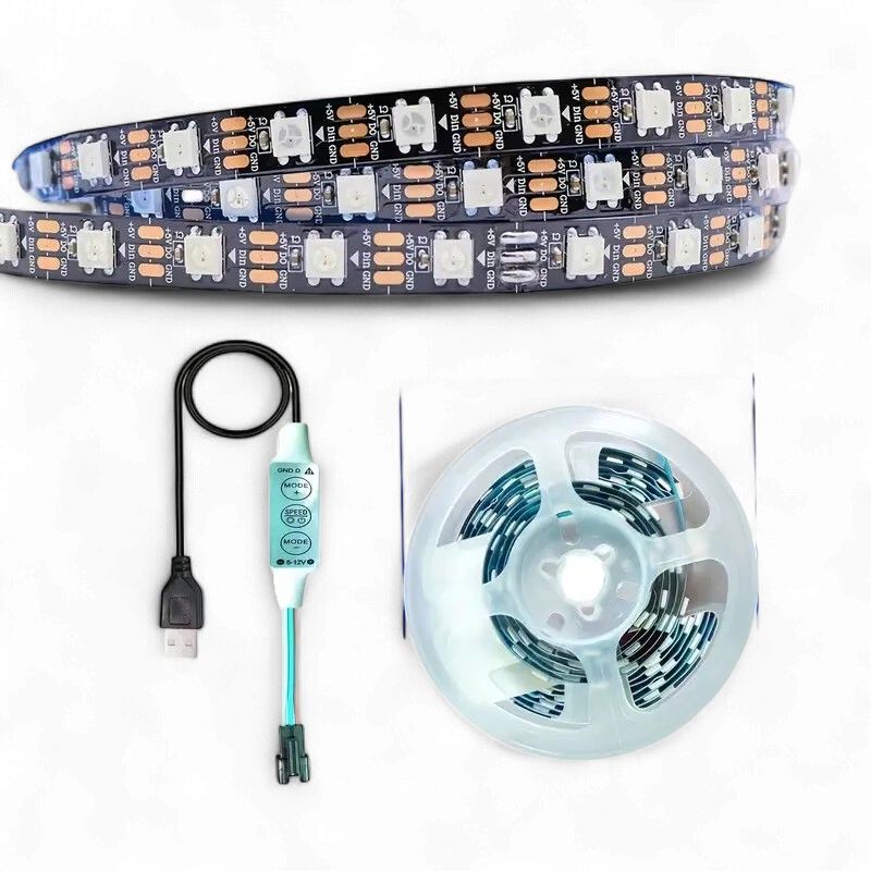 WS2812B RGB LED Strip – 5V USB Powered, 1 Metre, 60 LEDs/m, Individually Addressable with Chasing Effects n - Black PCB