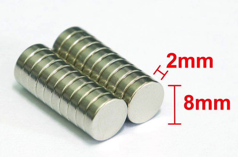 Neodymium Disc Magnets – 8mm × 2mm, N35 Heavy Duty Round - Single