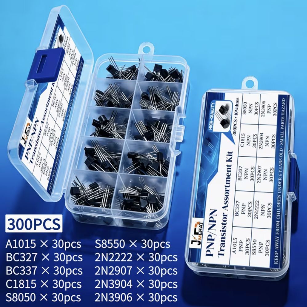 300-Piece Industrial Grade TO-92 Transistor Assortment Kit – 10 Values NPN &amp; PNP, High Stability with Storage Box