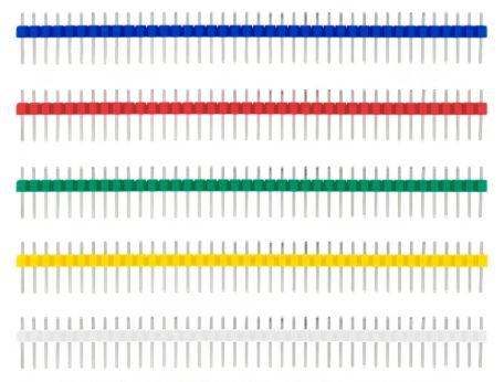 Pin Header - 40-Pin Single Row 2.54mm, Assorted Colour (Pack of 5)