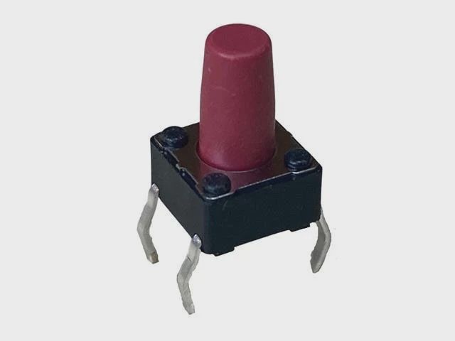 DTS65R 6x6mm Tactile Push Button Switch — Momentary SPST PCB Mount (Red) - Pack of 4