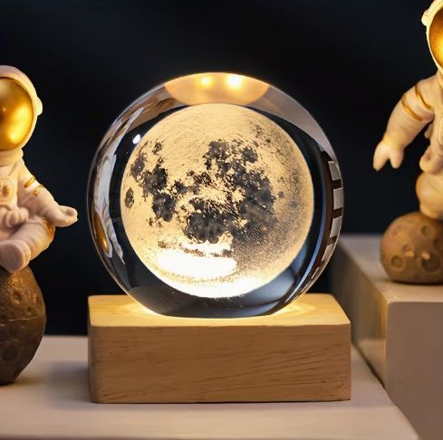 Crystal Glass Ball with LED Wood Stand - Moon