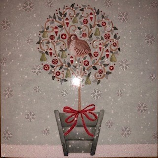 Christmas Card - Partridge Tree: include when sending Ilze's Chocolat products as a gift, with your handwritten message: 14cm x 14cm Christmas Card - Partridge Tree: include when sending Ilze's Chocolat products as a gift, with your handwritten message: 14cm x 14cm