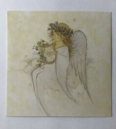 Christmas Card - Angel Harp -Christmas blessings sent with love include when sending Ilze's Chocolat products as a gift, with your handwritten message: 14cm x 14cm