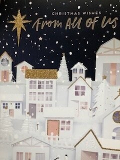 Large Christmas Card - Christmas Wishes From All of Us - include when sending Ilze's Chocolat products as a gift, with your handwritten message: 23cm x 15.5cm