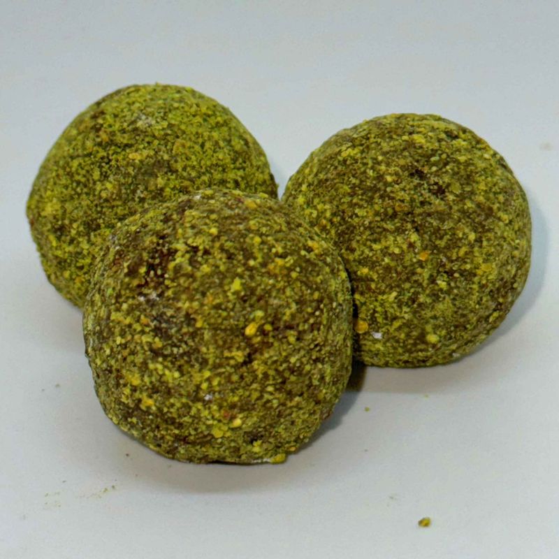 Pistachio and Dark Chocolate Truffles - 10 pieces - dark chocolate and pistachio ganache, in a dark chocolate shell, rolled in roasted ground pistachios