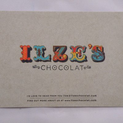 Ilze's Chocolat Complimentary Slip with a hand-written message for the recipient
