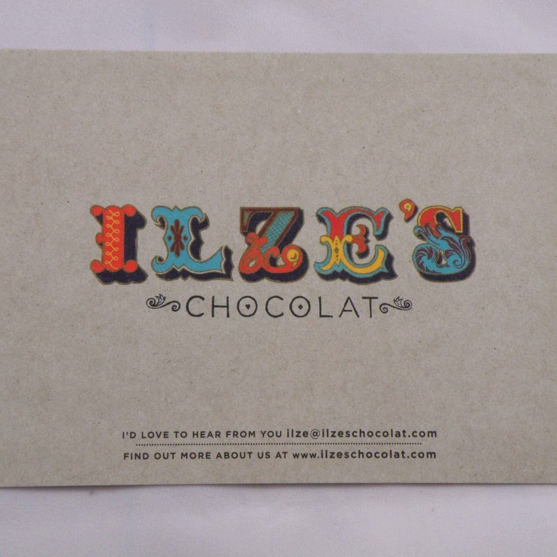 Ilze's Chocolat Complimentary Slip with a hand-written message for the recipient