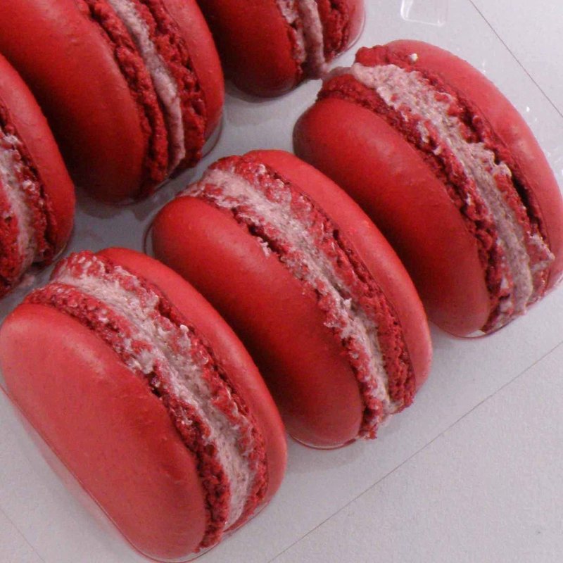 20 Cherry Macaroons - Cherries macerated in Cointreau mixed into Buttercream