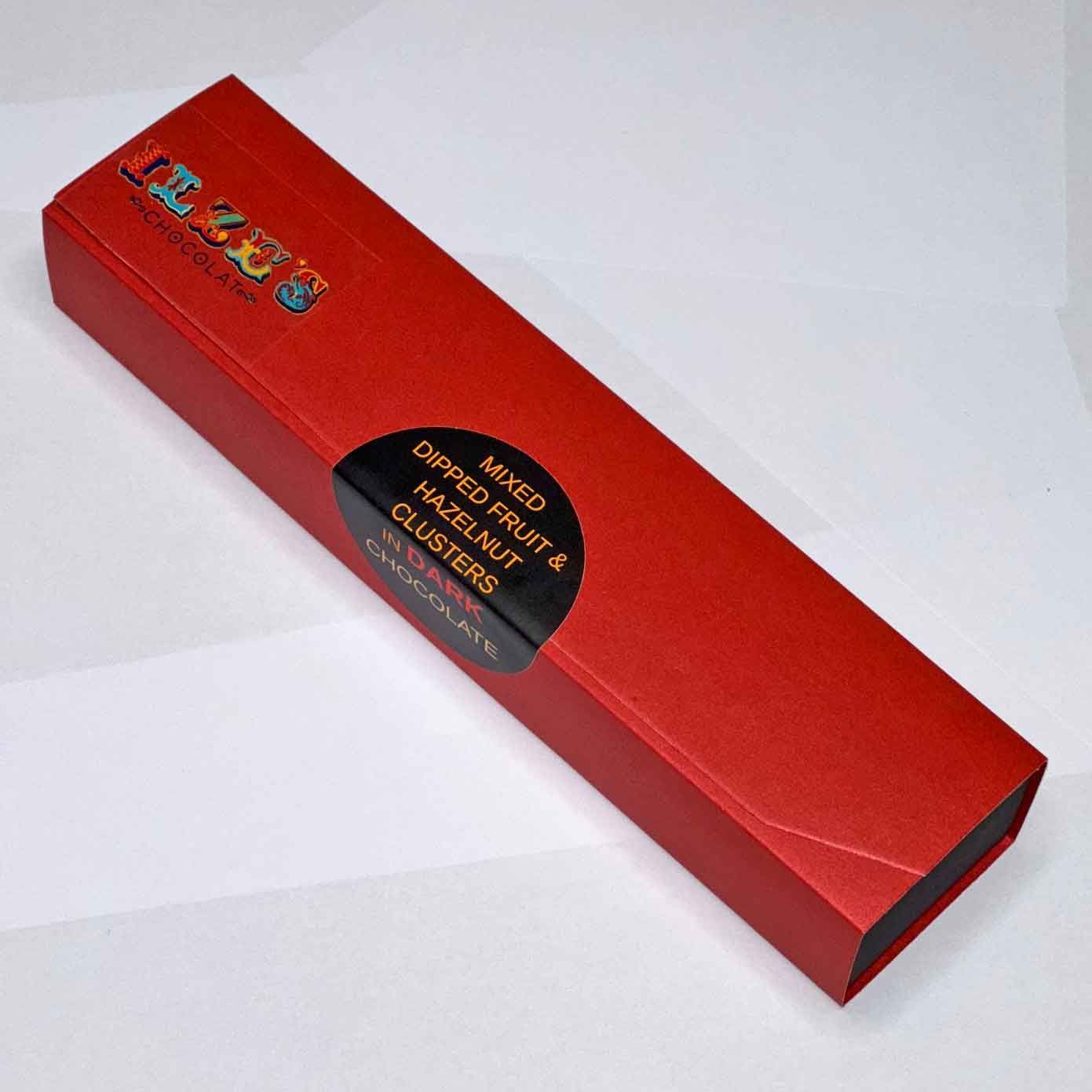 Mixed Dipped Fruit and Hazelnut Clusters in Dark Chocolate Mixed Dipped Fruit and Hazelnut Clusters in Dark Chocolate