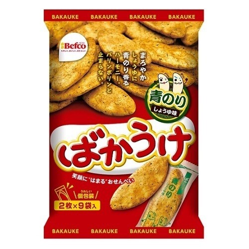 Kuriyama, Befco, &quot;Bakauke&quot; Rice Cracker, Seaweed Aonori &amp; Soy Sauce Flavor, 18 pc in 1 bag