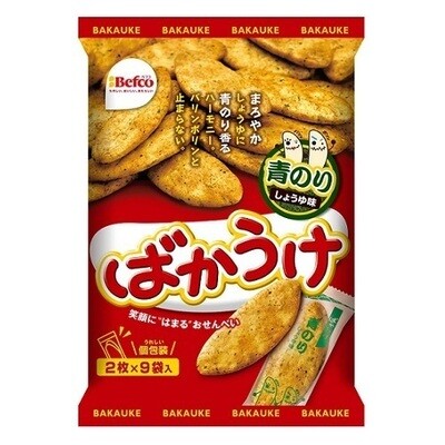 Kuriyama, Befco, &quot;Bakauke&quot; Rice Cracker, Seaweed Aonori &amp; Soy Sauce Flavor, 18 pc in 1 bag
