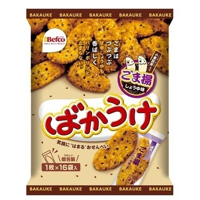 Kuriyama, Befco, &quot;Bakauke&quot; Rice Cracker, Sesame &amp; Soy Sauce Flavor, 16 pc in 1 bag