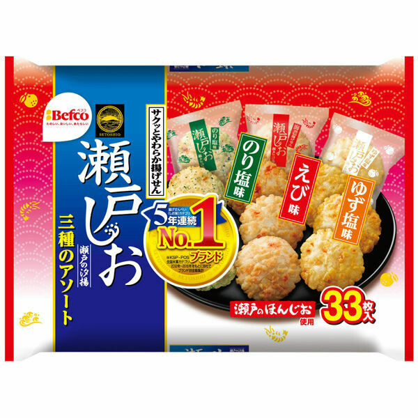 Kuriyama, Befco, &quot;Seto no Ship&quot; Rice Cracker, Assortment Pack, Seaweed, Shrimp and Yuzu Salt, 33pc in 1 bag