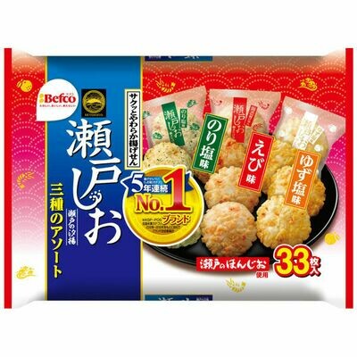 Kuriyama, Befco, &quot;Seto no Ship&quot; Rice Cracker, Assortment Pack, Seaweed, Shrimp and Yuzu Salt, 33pc in 1 bag