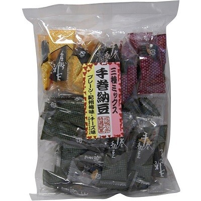 Seijo Ishii, Temaki Dried Natto Snack, Rolled with Sea Weed, Nori, Basic, Ume and Cheese Flavor Mixed, 170g