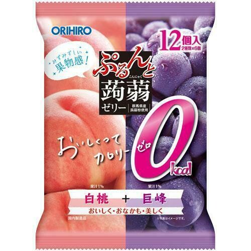 Orihiro &quot;Purunto Konnyaku Jelly, Peach &amp; Grape flavor&quot; Konjac Fruits Jelly, 20g x 12 pc
