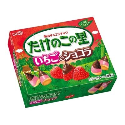 Meiji, Takenoko no Sato, 61g, Strawberry and Milk chocolate Flavor, 61g