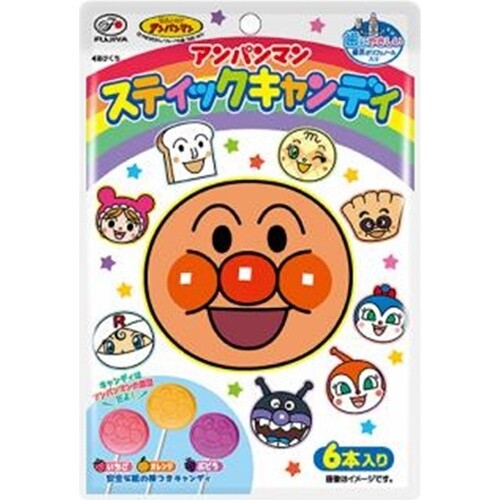 Fujiya, Anpanman Stick Candy Lollipop, 6 pcs in 1 bag, 3 flavors