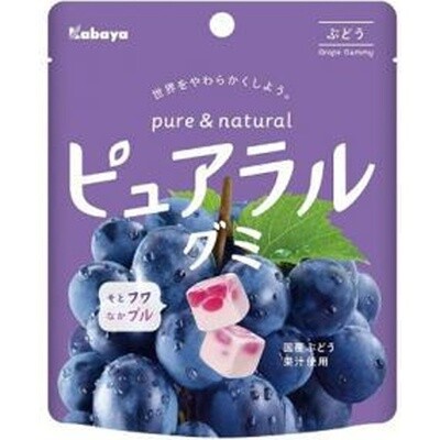 Kabaya, &quot;Pureral&quot; Fruits Gummy, Grape, 1 bag, 58g