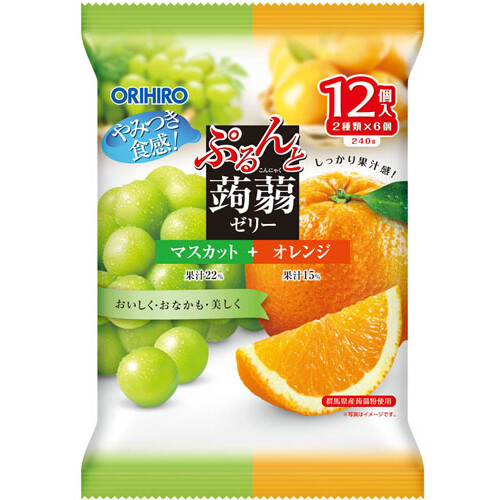 Orihiro "Purunto Konnyaku Jelly, Muscat and Orange flavor" Konjac Fruits Jelly, 20g x 12 pc