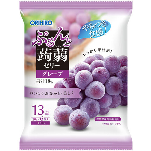 Orihiro "Purunto Konnyaku Jelly, Grape flavor" Konjac Fruits Jelly, 20g x 6 pc