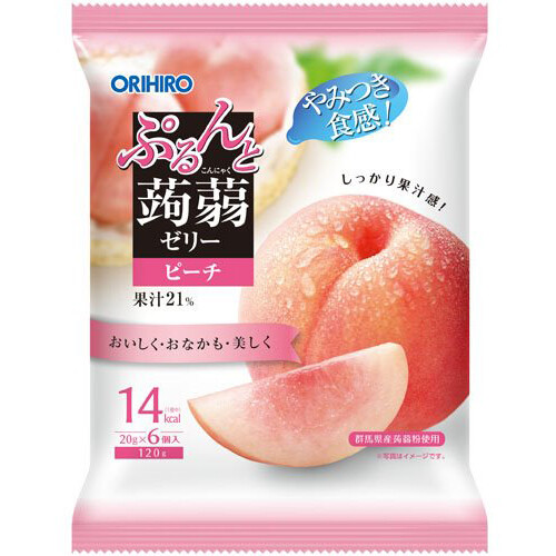 Orihiro "Purunto Konnyaku Jelly, Peach flavor" Konjac Fruits Jelly, 20g x 6 pc
