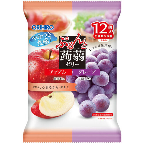 Orihiro &quot;Purunto Konnyaku Jelly, Apple and Grape flavor&quot; Konjac Fruits Jelly, 20g x 12 pc