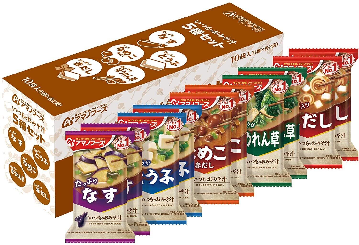 Amano Foods &quot;Itsumo no Omisoshiru&quot;, Freeze-dried Miso Soup, 5 kinds, 10 cups
