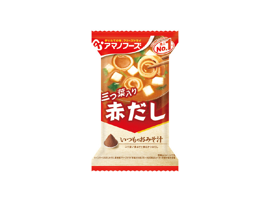 Amano Foods &quot;Itsumo no Omisoshiru&quot;, Freeze-dried Miso Soup, Akadashi, Mitsuba Leaf, Brown Miso, 1 serving
