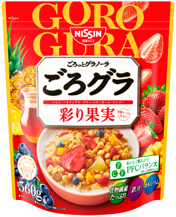 Nissin, &quot;Goro Gura&quot; Irodori Kajitsu, Mixed Fruits Granola, 360g in 1 bag