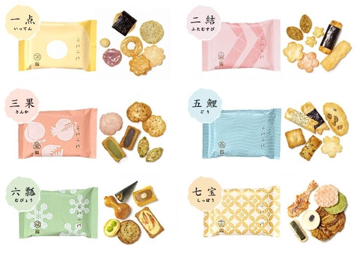 Ginza Akebono "Sorezore", Rice Cracker, 6 kinds, 12 bags in a Box