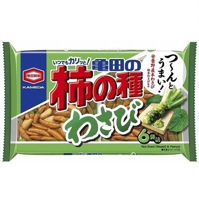 Kameda &quot;Kakinotane, Wasabi Flavor&quot; Spicy Rice cracker with peanuts, 6 packs in 1 bag, 164g