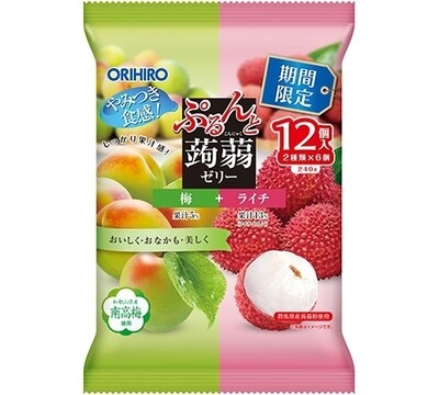 Orihiro "Purunto Konnyaku Jelly, Ume & Lychee flavor" Konjac Fruits Jelly, 20g x 12 pc
