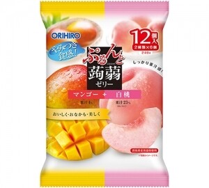 Orihiro "Purunto Konnyaku Jelly, Mango & Peach flavor" Konjac Fruits Jelly, 20g x 12 pc