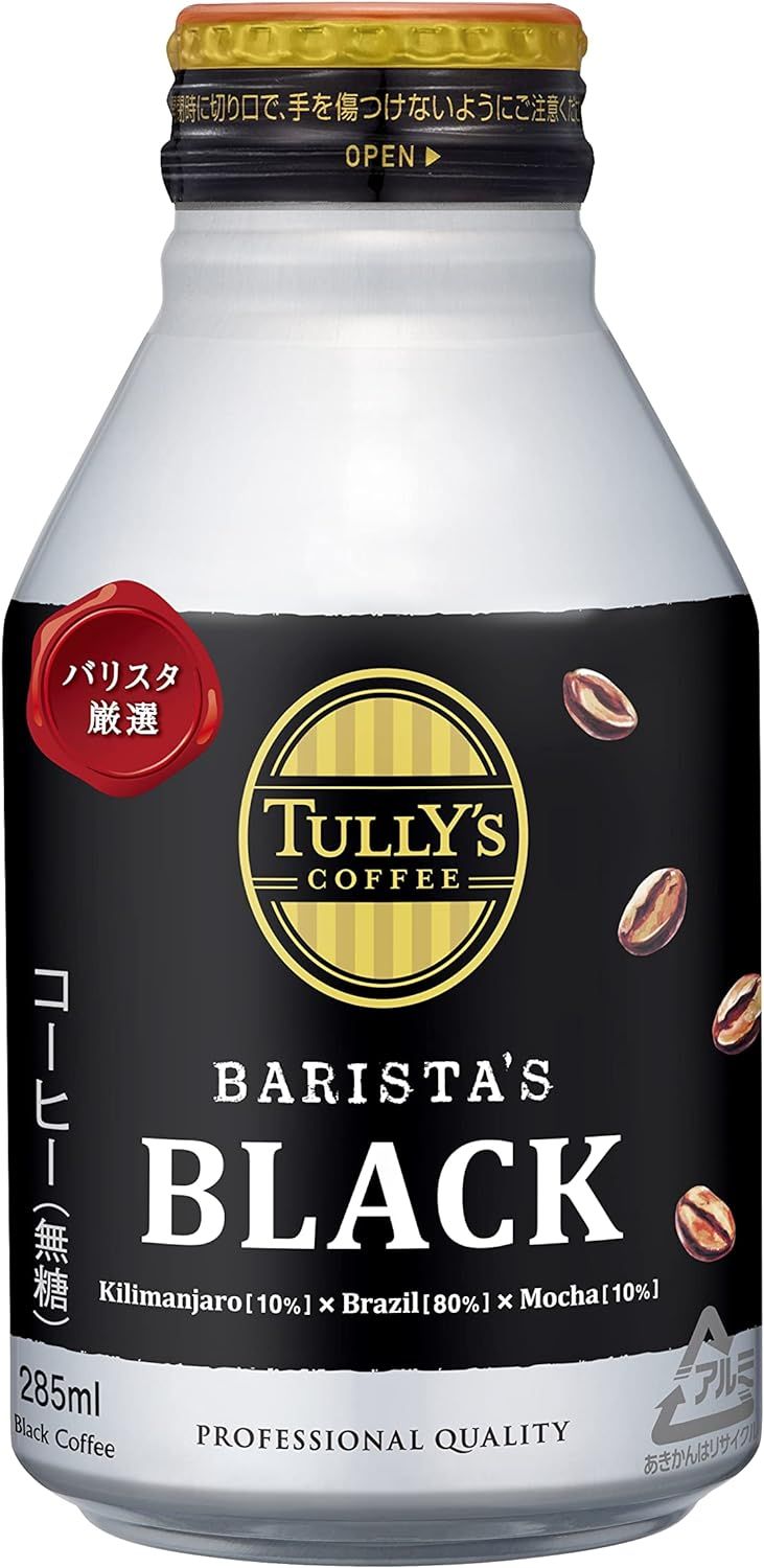 Tullys&#39;, Barista&#39;s Black, Canned Coffee, 285ml in Aru Can x 24 cans