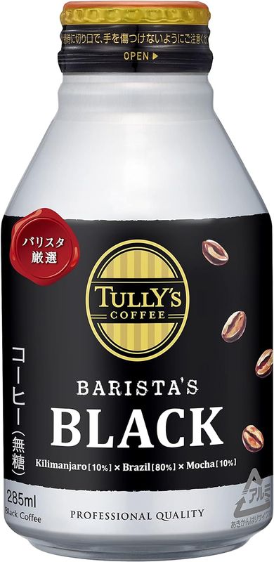 Tullys&#39;, Barista&#39;s Black, Canned Coffee, 285ml in Aru Can x 24 cans