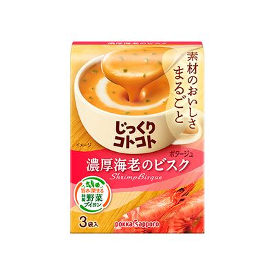 Pokka, Jikkuri Kotokoto, Shrimp bisque, Instant Soup, 3 bags in 1 box
