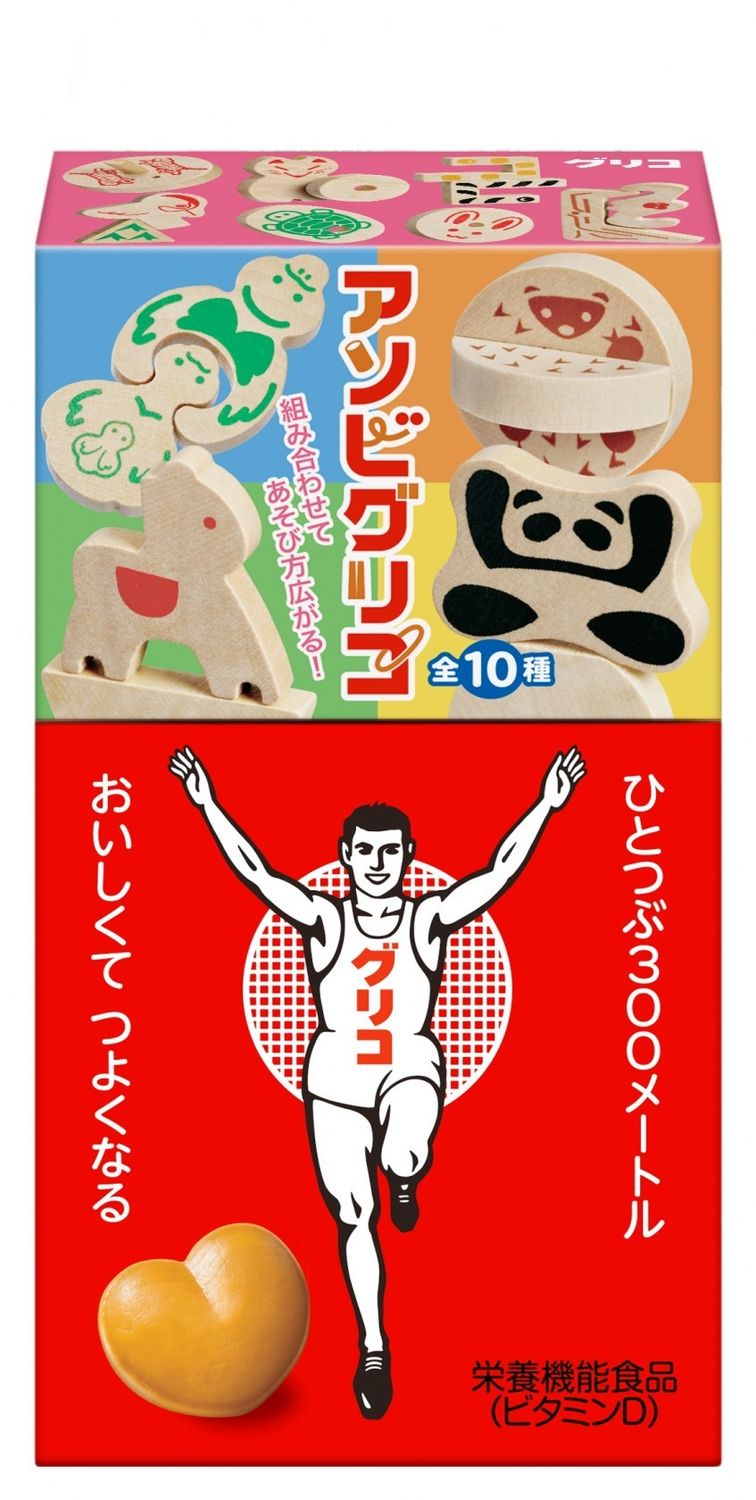 Glico, Asobi Glico, 8 pcs of Glico Candy and Wooden Toy, 10 boxes set
