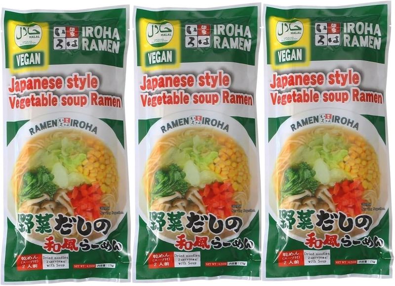 Menya Iroha, HALAL&amp;VEGAN Japanese style Vegetable soup Ramen, 170g, 3 bags / 10 bags