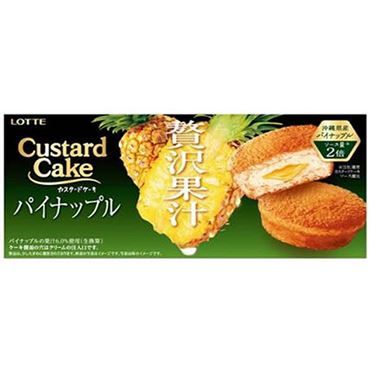 Lotte, Custard Cake Zeitaku Kaju, Pineapple, 6 pcs in 1 box, Regular size, Cream Sandwich Cake